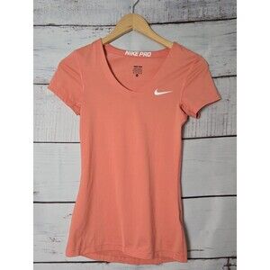 Nike Womens Top Size XS Pink Salmon Pro DriFit V Neck Training Athletic Workout